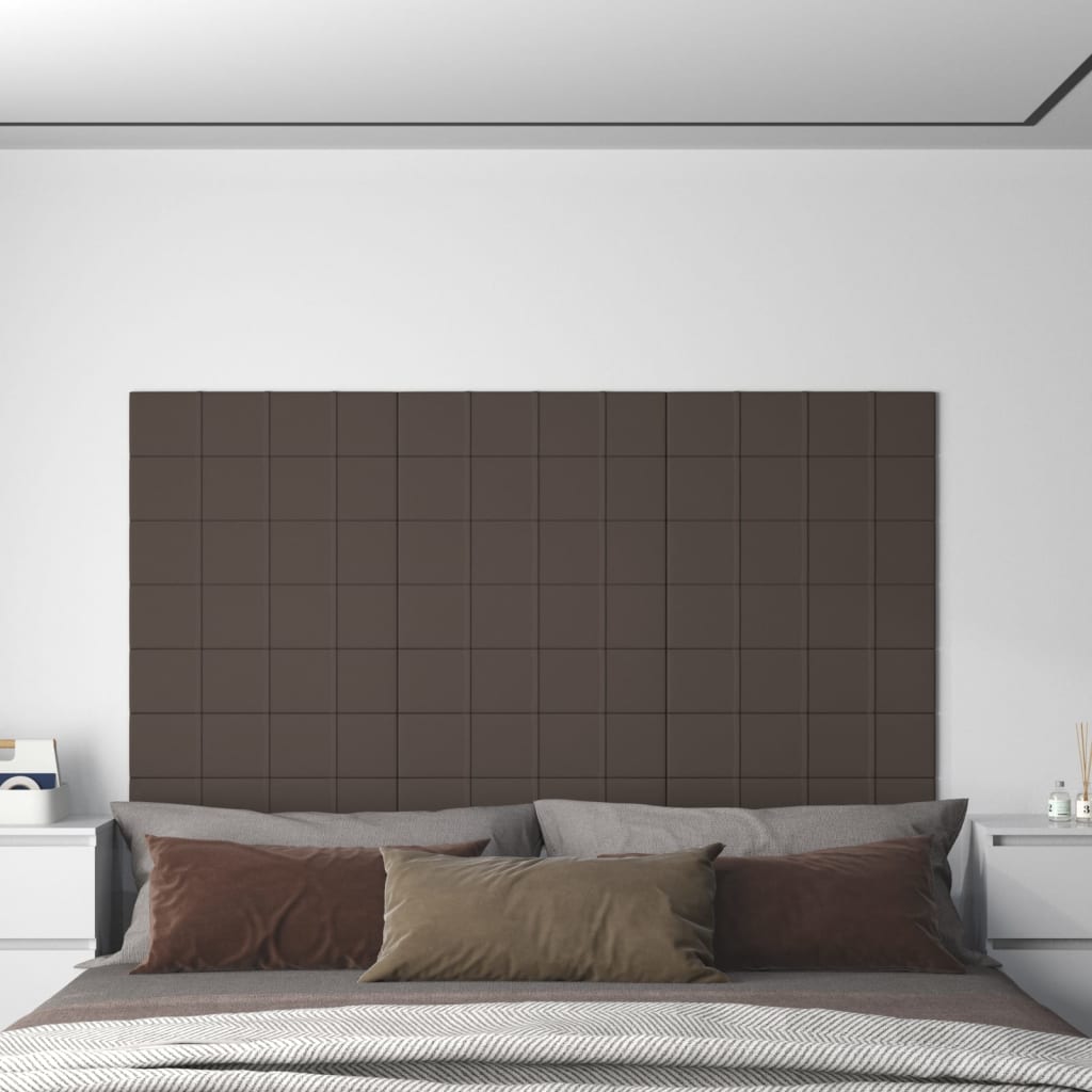 vidaXL Painel de parede 12pcs 60x15cm tecido 1,08 m² cinza-acastanhado