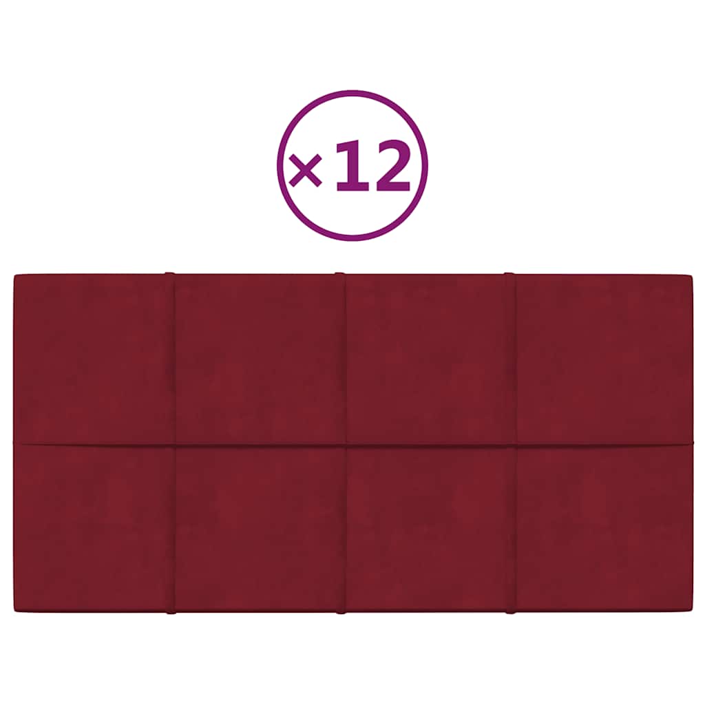 vidaXL Nástěnné panely 12 ks vínové 60 x 30 cm samet 2,16 m²