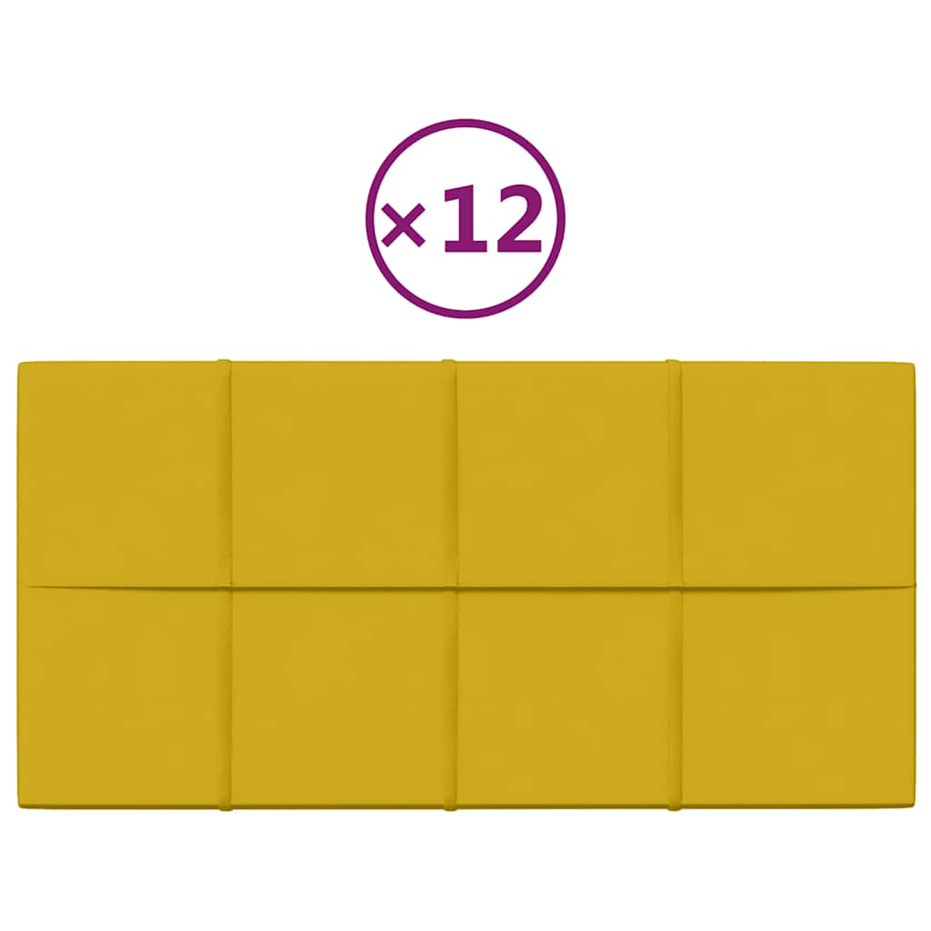 vidaXL Nástěnné panely 12 ks žluté 60 x 30 cm samet 2,16 m²