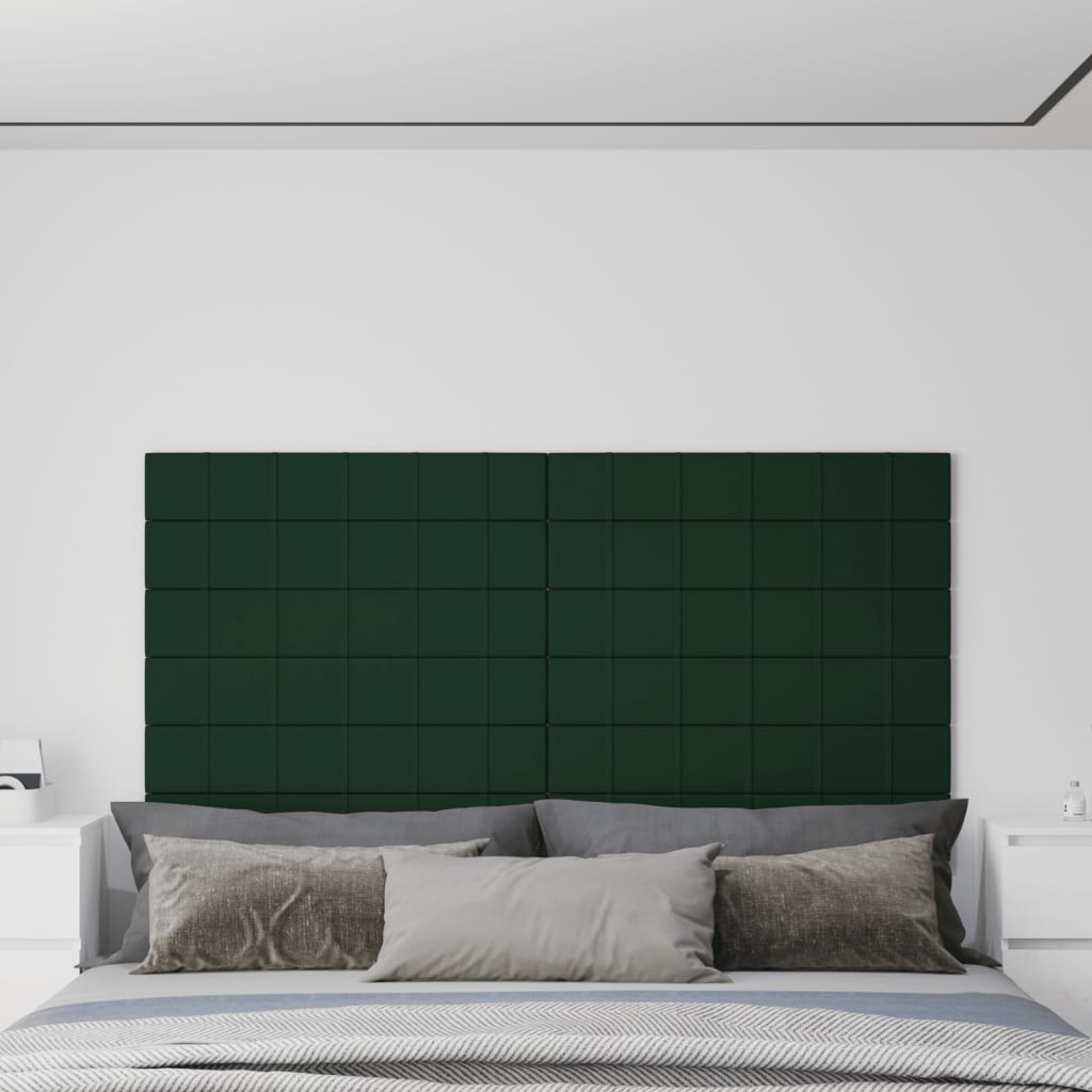 vidaXL Painel de parede 12 pcs 90x15cm tecido 1,62 m² cor verde-escuro