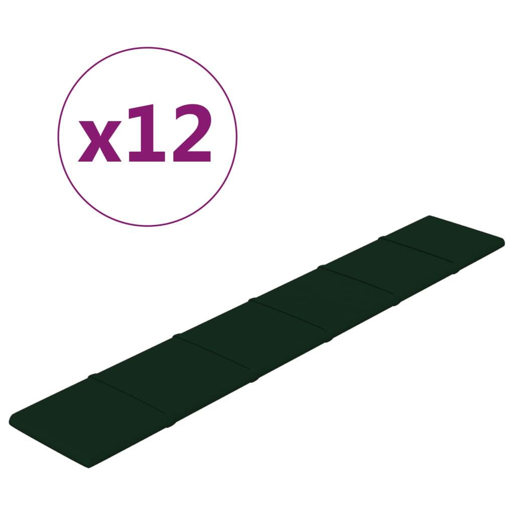 vidaXL Nástěnné panely 12 ks tmavě zelené 90 x 15 cm samet 1,62 m²