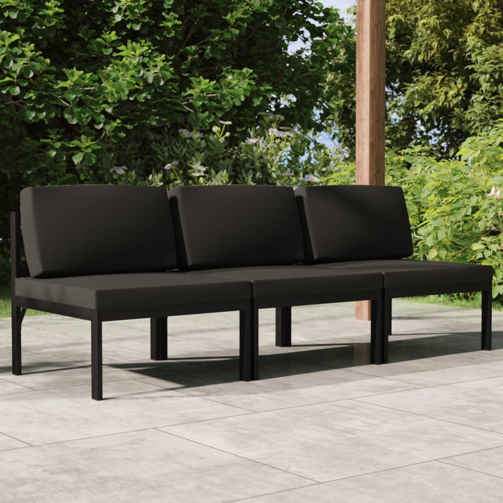 Gartensofa 3-Sitzer mit Kissen Aluminium Anthrazit