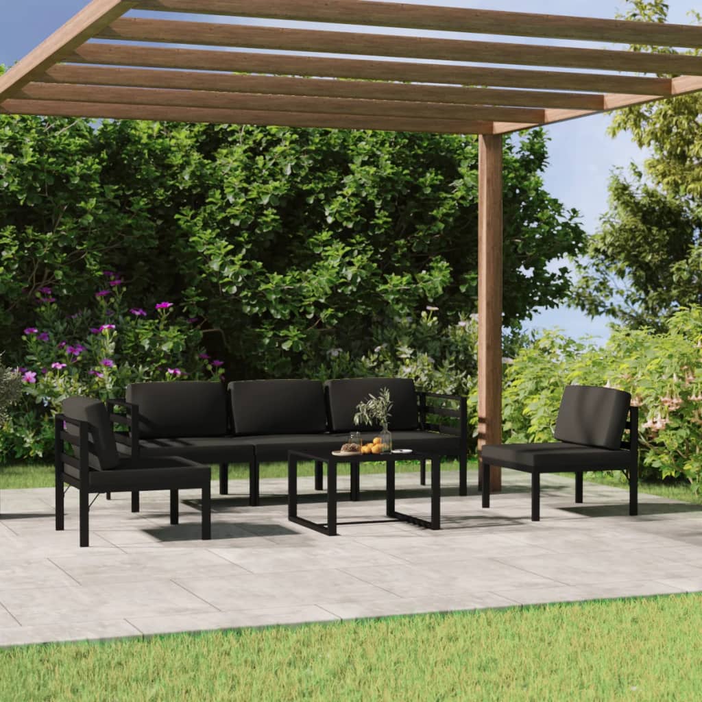 6-tlg. Garten-Lounge-Set mit Kissen Aluminium Anthrazit