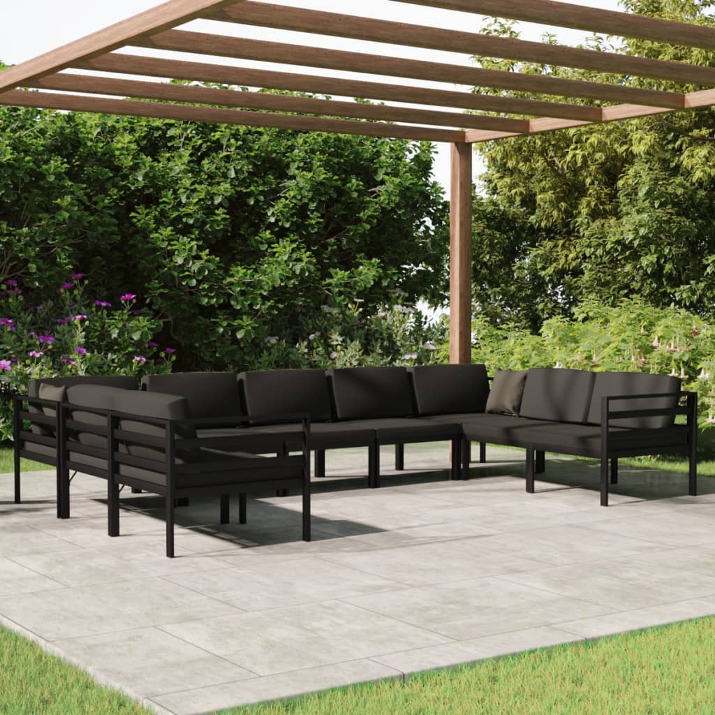 9-tlg. Garten-Lounge-Set mit Kissen Aluminium Anthrazit