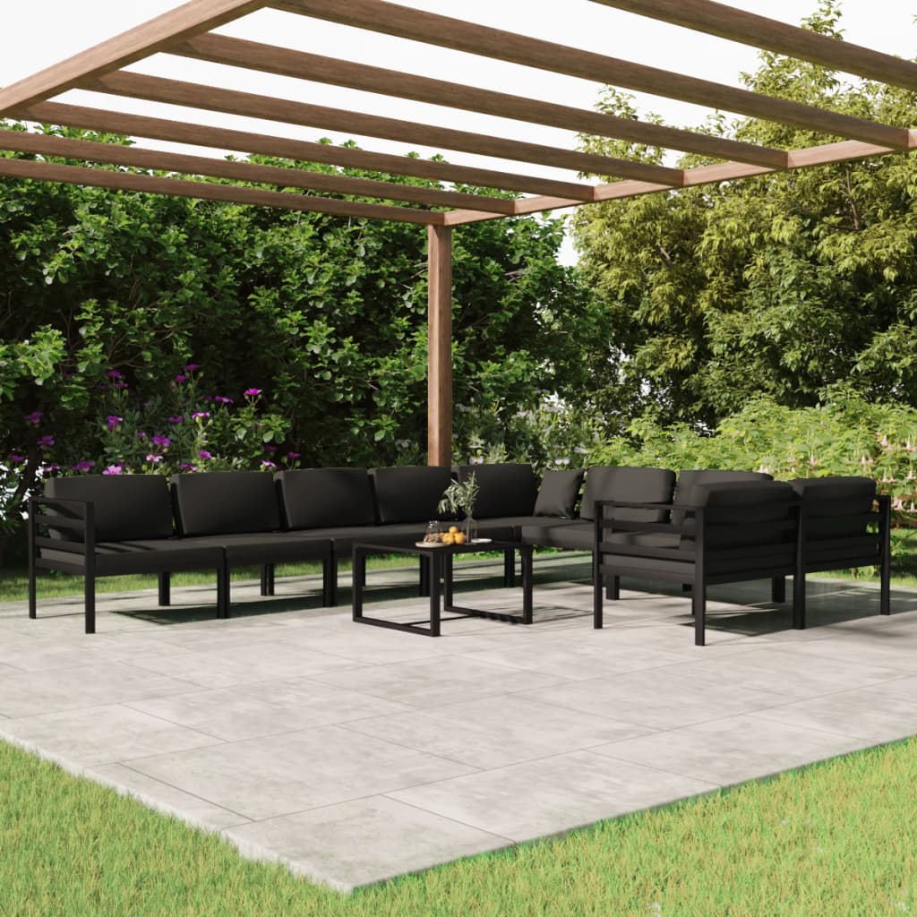 vidaXL Set mobilier de grădină cu perne, 10 piese, antracit, aluminiu