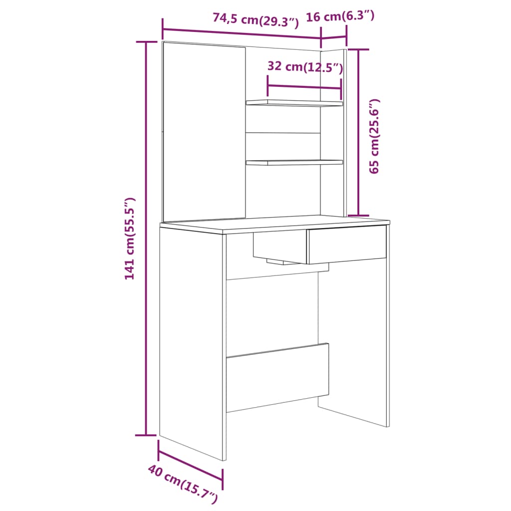 Tocador moderno con espejo blanco para dormitorio de niña, mueble de  almacenamiento para maquillaje, 74,5x40x cm - AliExpress