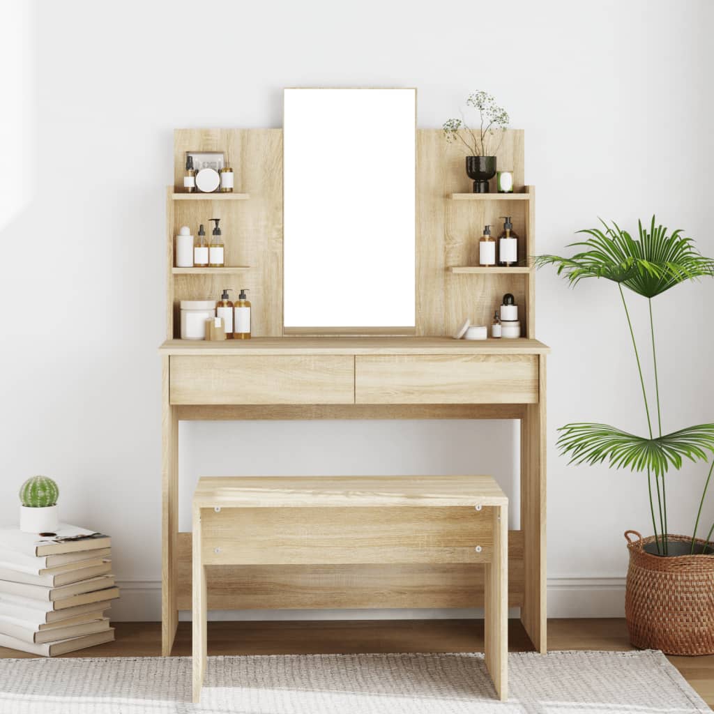 vida XL Schminktisch mit Spiegel Sonoma-Eiche 96x 40x 142 cm