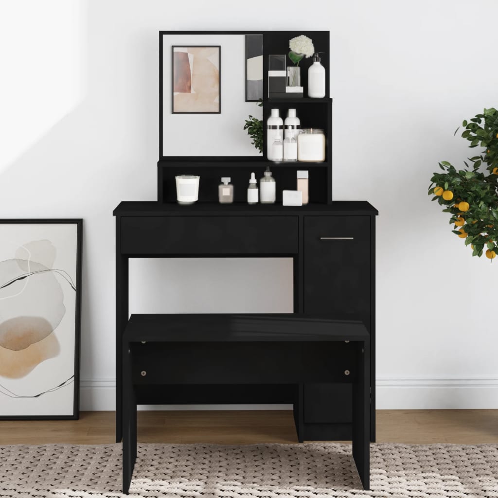vidaXL Kaptafel met spiegel 86,5x35x136 cm zwart afbeelding