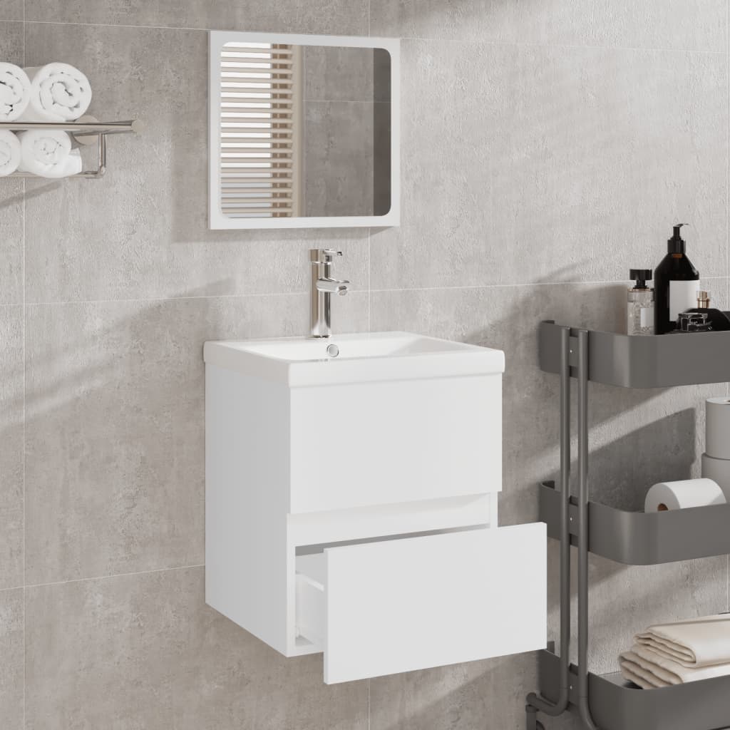 vidaXL Vonios kambario spintelė su veidrodžiu, balta, apdirbta mediena