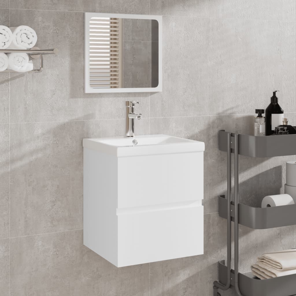 vidaXL badeværelsesskab med spejl konstrueret træ hvid