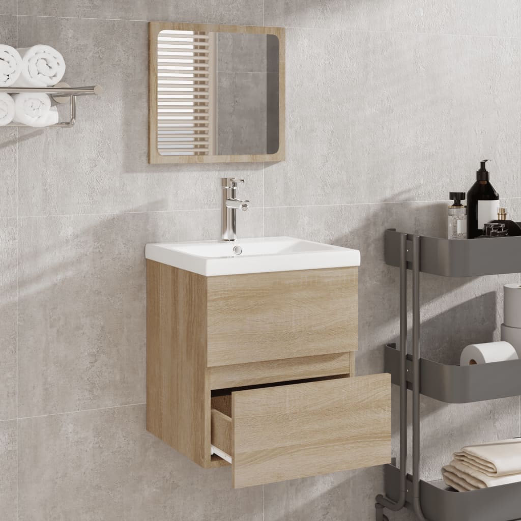 vidaXL Шкаф за баня с огледало, сонома дъб, инженерно дърво