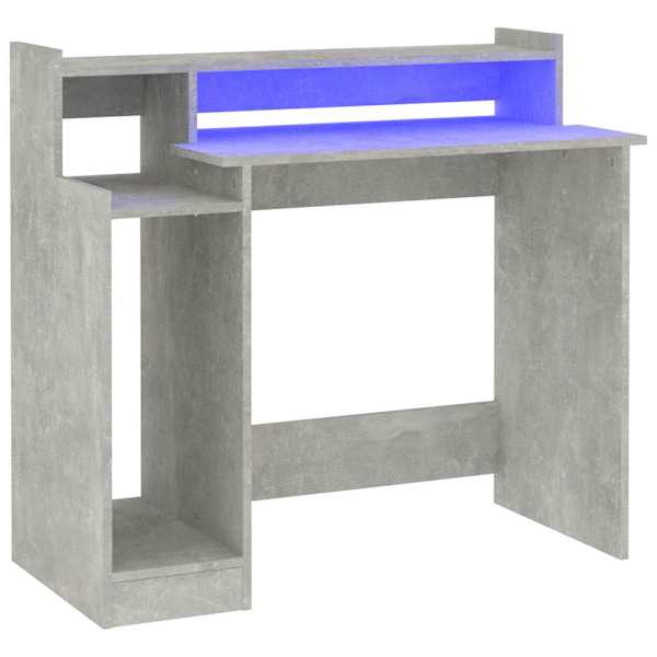 vidaXL kirjutuslaud LED-tuledega, betoonhall, 97x45x90 cm, tehispuit