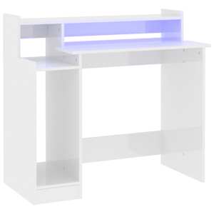 vidaXL kirjutuslaud LED-tuledega, k&otilde;rgl&auml;ikega valge, 97x45x90 cm