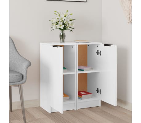 vidaXL Buffets 2 pcs Blanc brillant 30x30x70 cm Bois d'ing&eacute;nierie