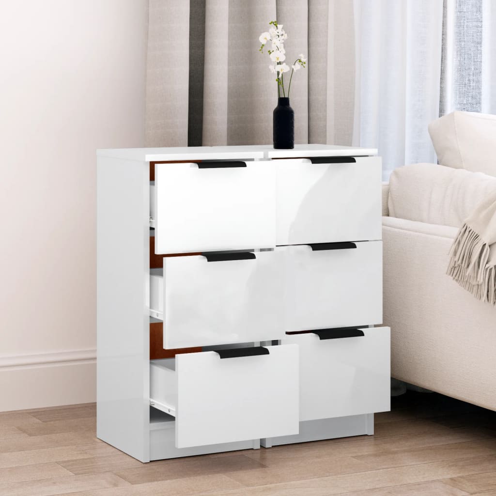 vidaXL Sideboards 2 pcs High Gloss White 30x30x70 cm Engineered Wood