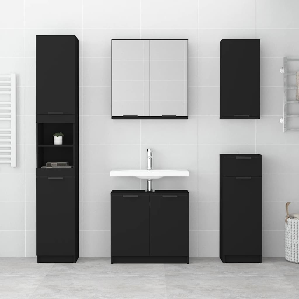 Thumbnail - vidaXL Badezimmerschrank Schwarz 64,5x33,5x59 cm Holzwerkstoff