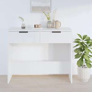 vidaXL Τραπεζι Κονσόλα Γυαλιστερό Λευκό 90 x 36 x 75 εκ. Επεξεργ. Ξύλο