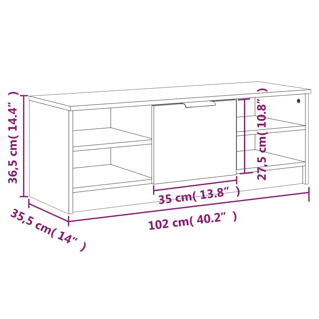 TV skříňka bílá 102 x 35,5 x 36,5 cm kompozitní dřevo