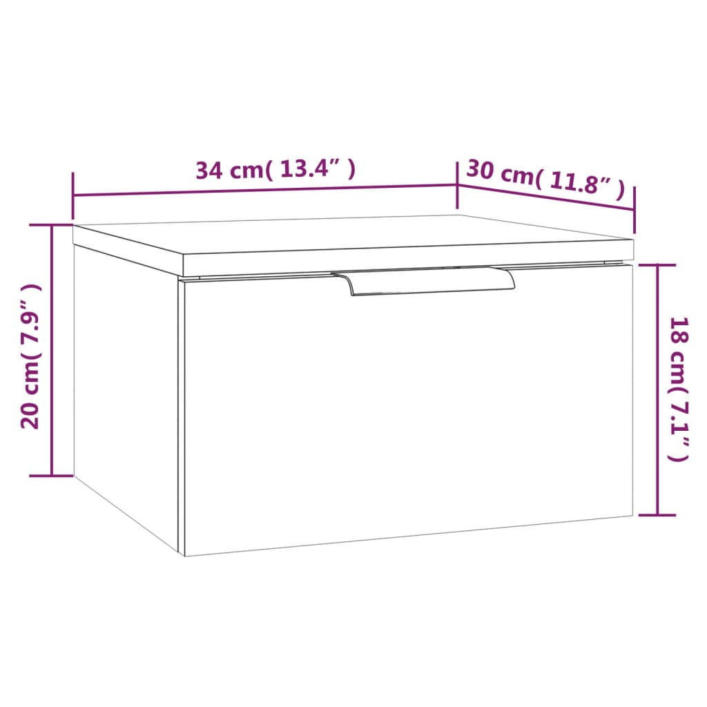 Нощни шкафчета за стенен монтаж 2 бр бетонно сиви 34x30x20 см