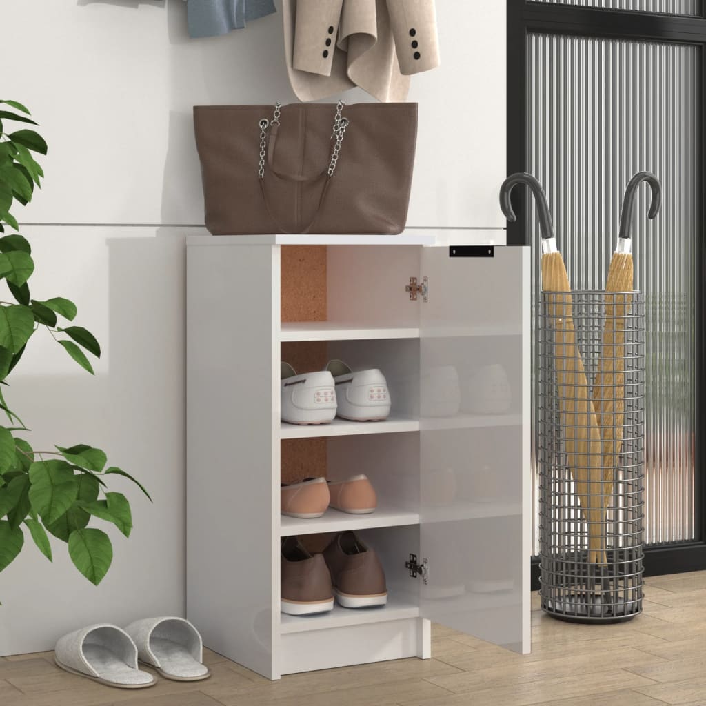Шкаф за обувки, бял гланц, 30x35x70 см, инженерно дърво
