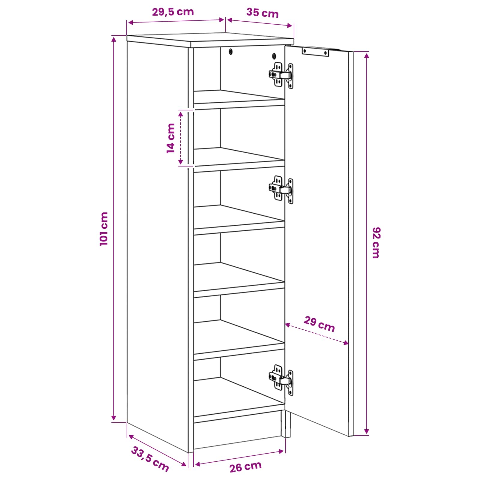 Schoenenkast 30x35x100 cm bewerkt hout hoogglans wit - Afbeelding 10