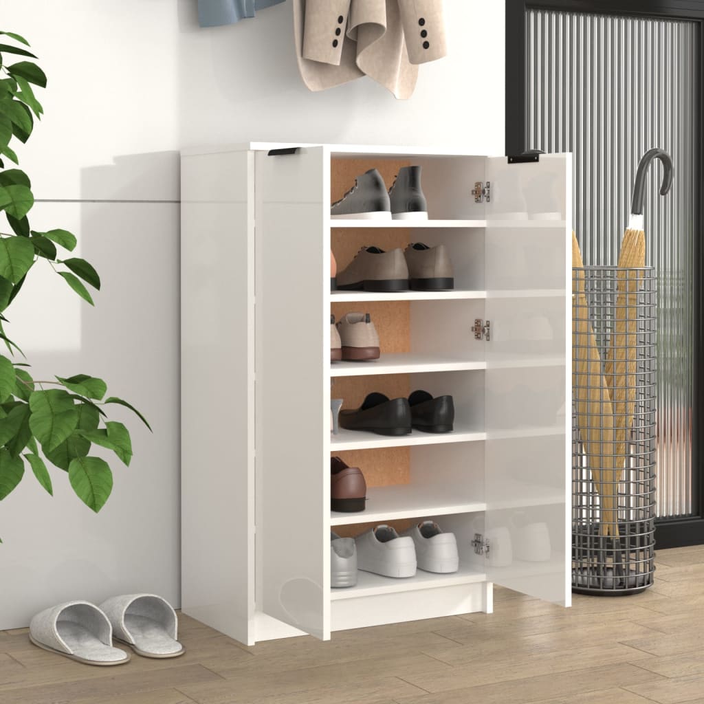 vidaXL Shoe Cabinet High Gloss White 59x35x100 cm Engineered Wood