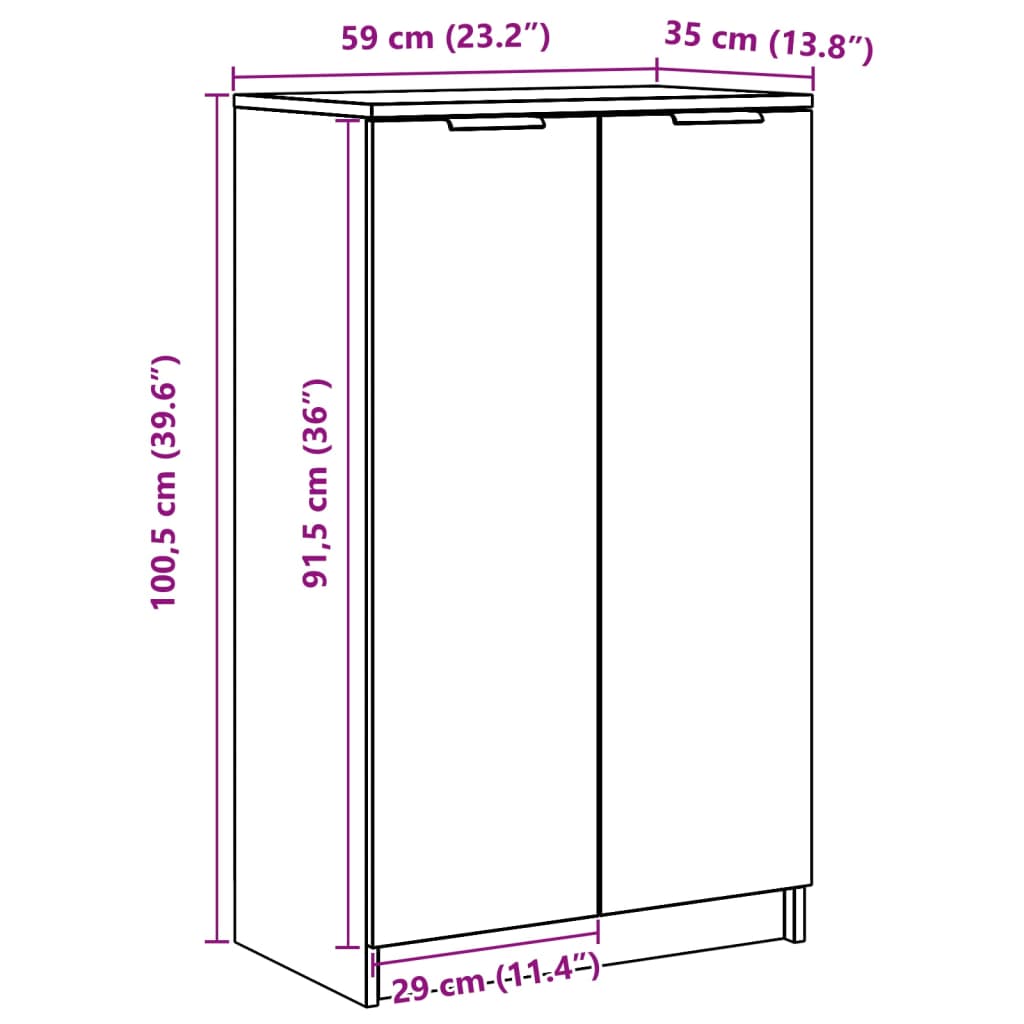 Pantofar, alb extralucios, 59x35x100 cm, lemn compozit