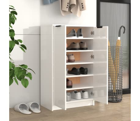vidaXL Shoe Cabinet High Gloss White 59x35x100 cm Engineered Wood