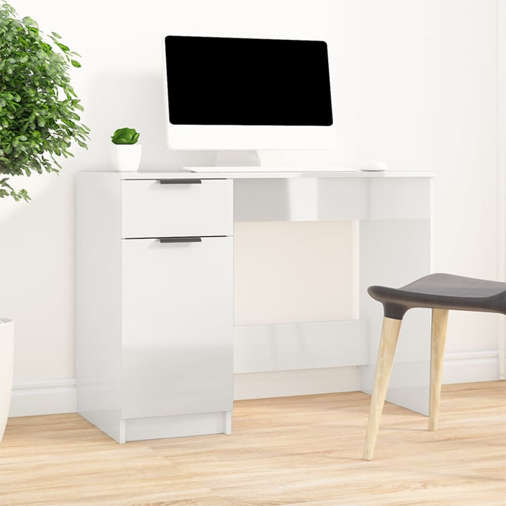 vidaXL Bureau 100x50x75 cm bewerkt hout hoogglans wit afbeelding