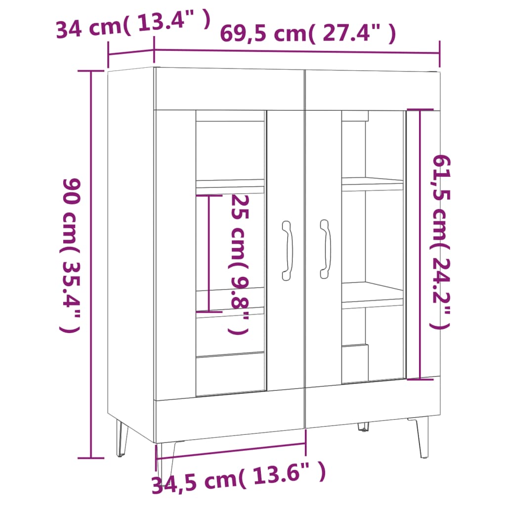 Příborník bílý s vysokým leskem 69,5x34x90 cm kompozitní dřevo