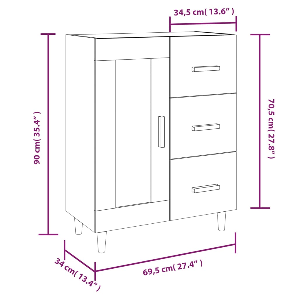 Příborník bílý s vysokým leskem 69,5x34x90 cm kompozitní dřevo