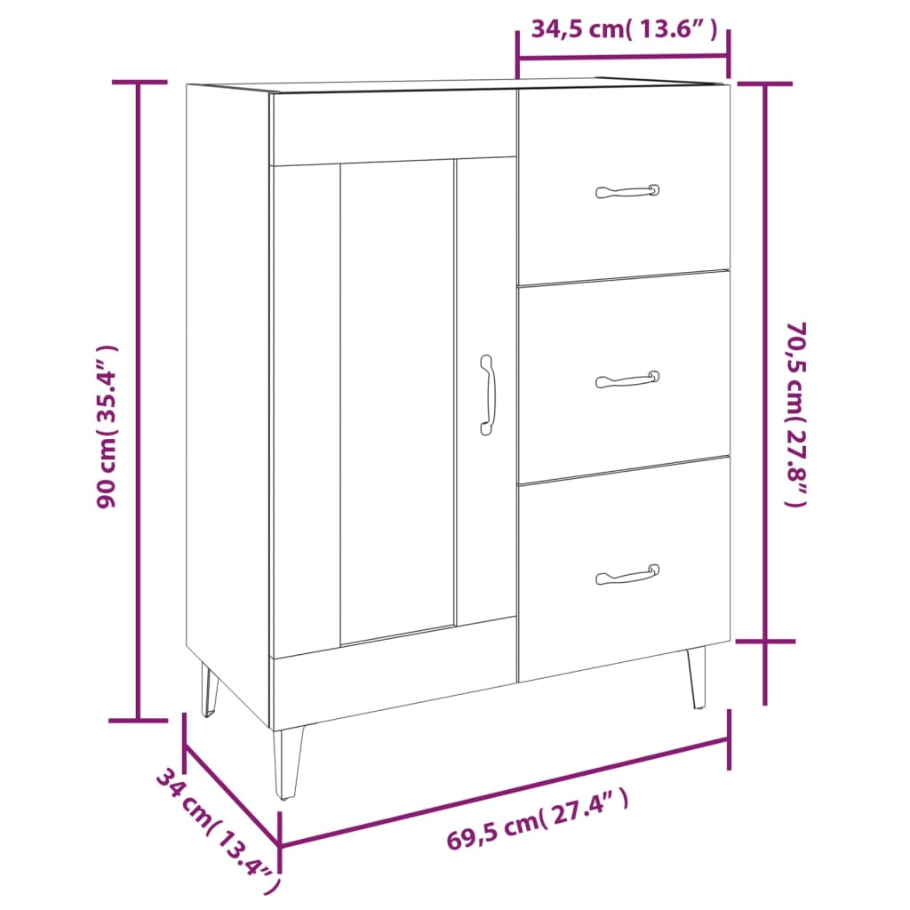 Komoda bela 69,5x34x90 cm konstruiran les