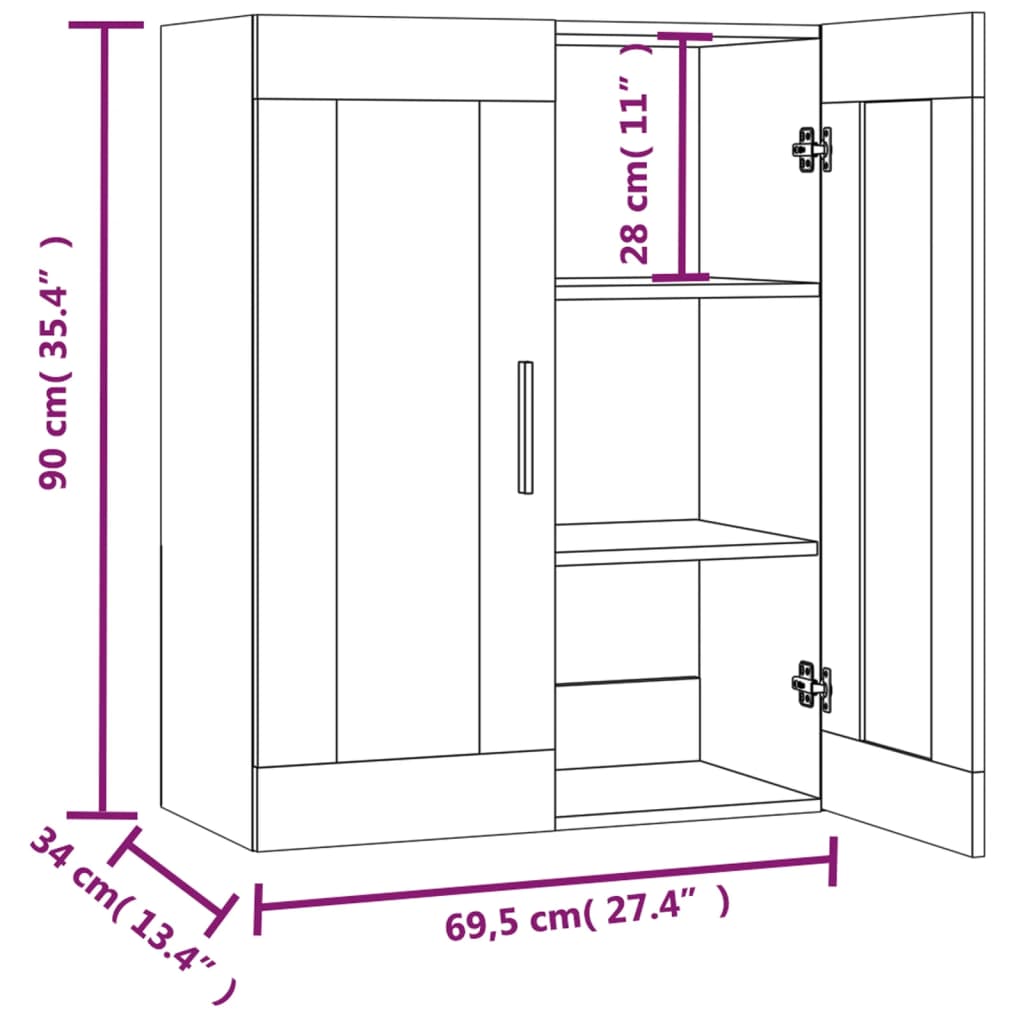 Dulap de perete suspendat, alb, 69,5x34x90 cm