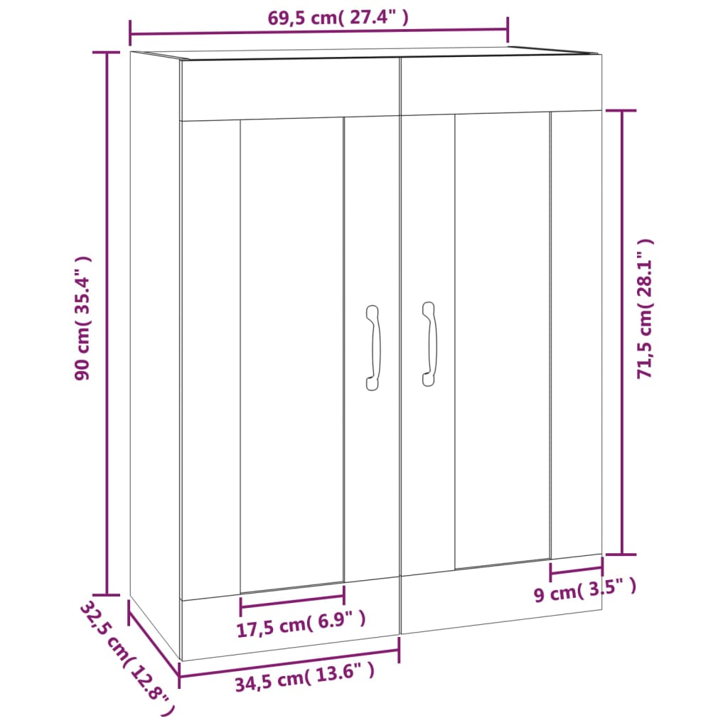 Pakabinama sieninė spintelė, baltos spalvos, 69,5x32,5x90cm | Stepinfit