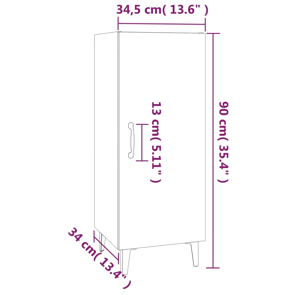 magasfényű fehér szerelt fa tálalószekrény 34,5 x 34 x 90 cm