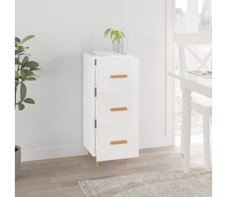 vidaXL &Scaron;oninė spintelė, balta, 34,5x34x90cm, apdirbta mediena, blizgi