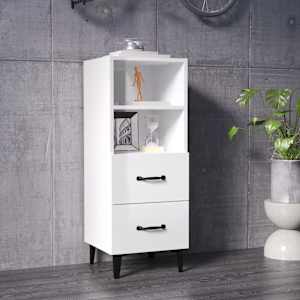 Komoda visok sijaj bela 34,5x34x90 cm konstruiran les