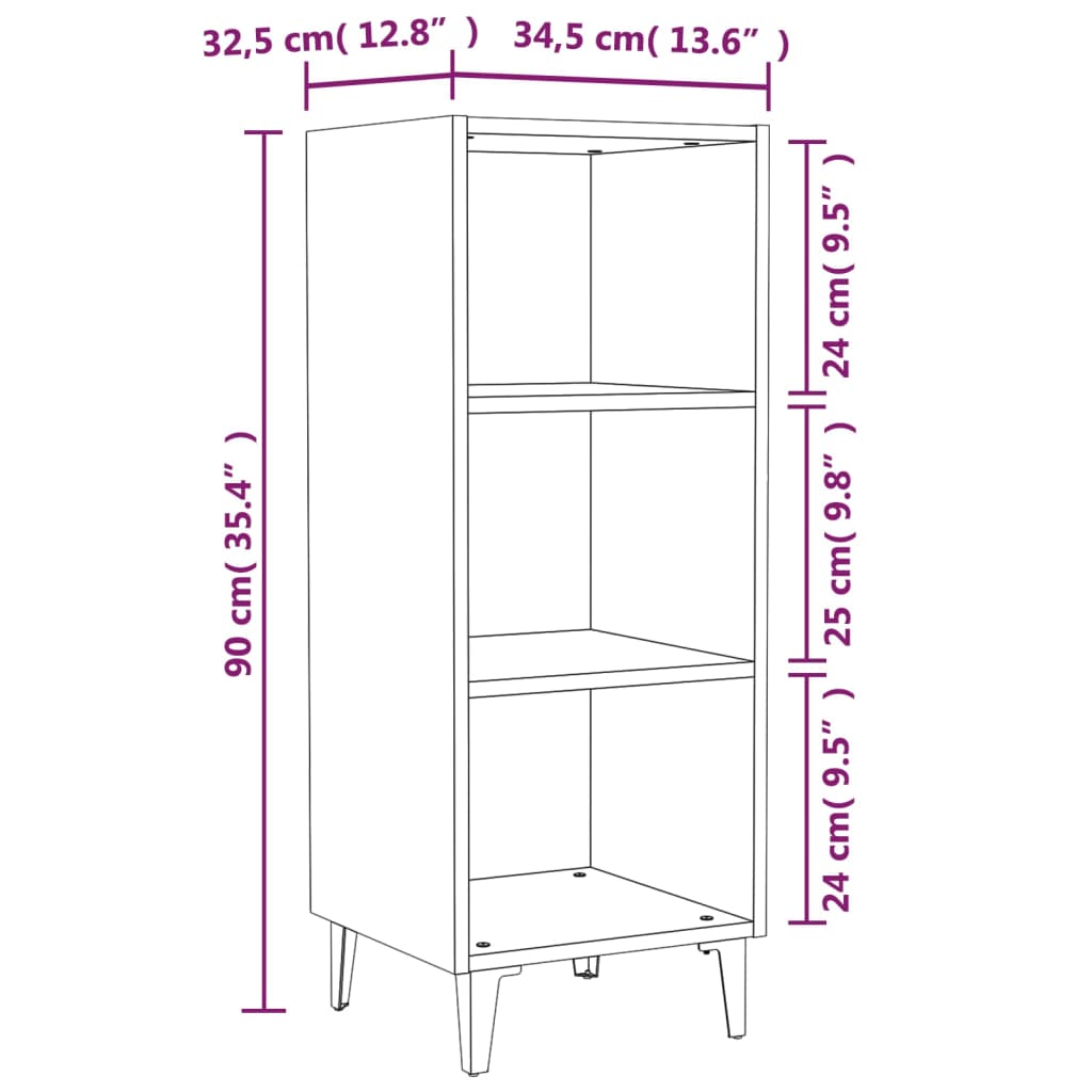 Komoda visok sijaj bela 34,5x32,5x90 cm konstruiran les