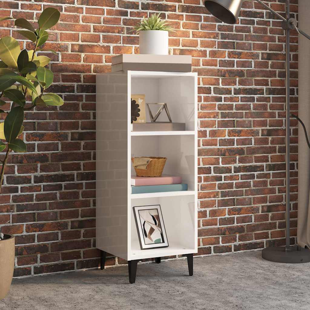 vidaXL skænk 34,5x32,5x90 cm konstrueret træ hvid højglans