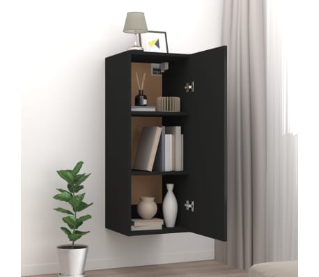 vidaXL Dulap de perete, negru, 34,5x34x90 cm, lemn compozit