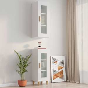 Závěsná nástěnná skříňka bílá s vysokým leskem 34,5x34x90 cm - obrázek 1