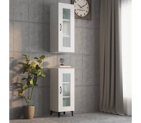 vidaXL Hengende veggskap høyglans hvit 34,5x34x90 cm