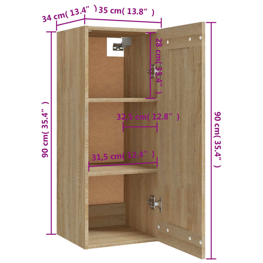 imagem de vidaXL Armário suspenso 35x34x90 cm derivados de madeira cor sonoma11