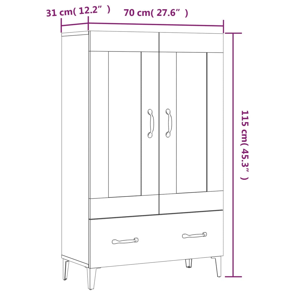 betonszürke szerelt fa magasszekrény 70 x 31 x 115 cm