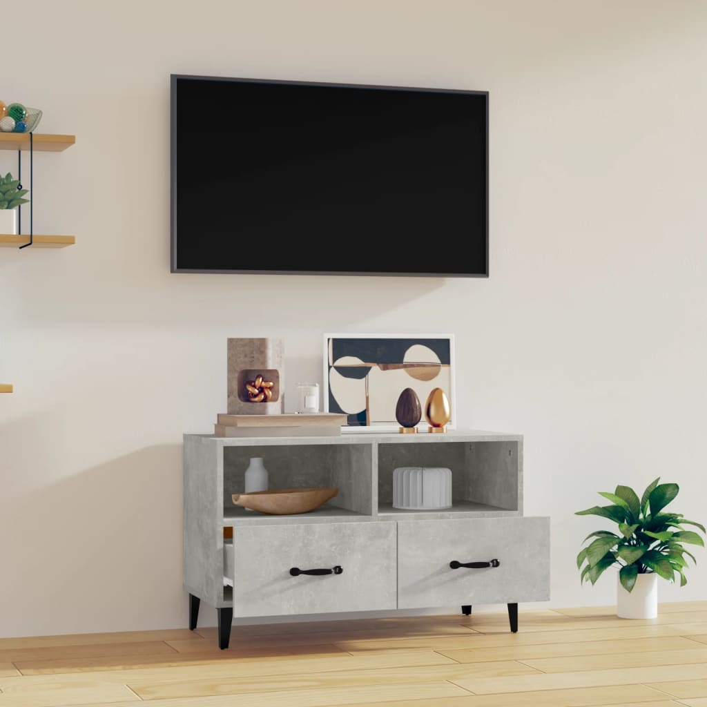 vidaXL Meuble TV Gris béton 80x36x50 cm Bois d'ingénierie