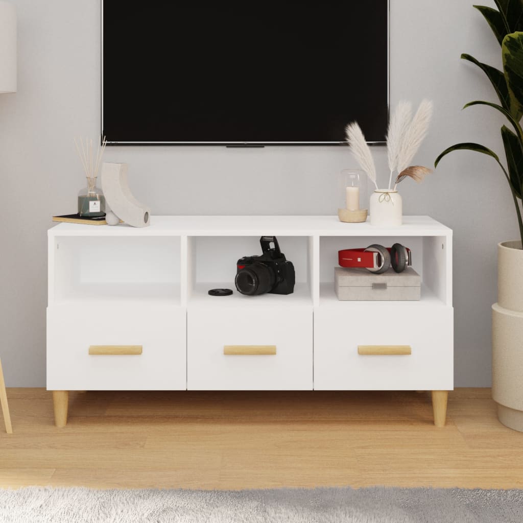 Tv-meubel 102x36x50 bewerkt hout wit -