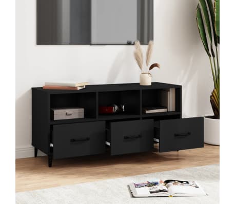 vidaXL Mueble de TV madera contrachapada negro 102x35x50 cm