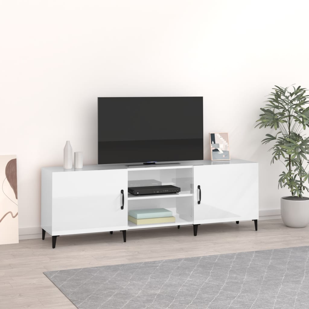 Meuble TV Blanc brillant 150x30x50 cm Bois d’ingénierie | meublestv.fr 2