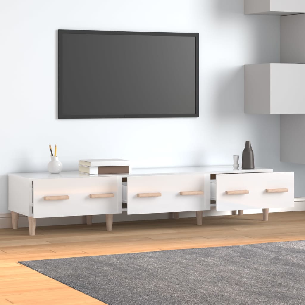 Meuble TV Blanc brillant 150×34,5×30 cm Bois d’ingénierie | meublestv.fr 2