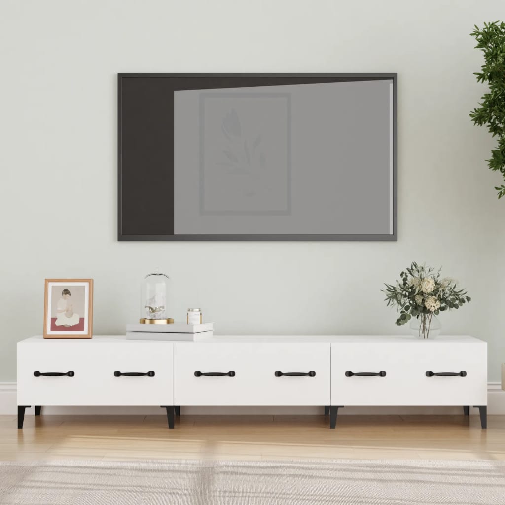 Televizoriaus spintelė, balta, 150x34,5x30cm, apdirbta mediena | Stepinfit